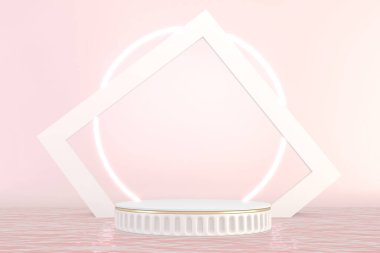 Ürün gösterisi için minimum pembe kaide tasarımı, 3D görüntüleme