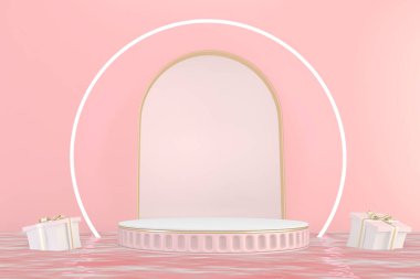 Ürün gösterisi için minimum pembe kaide tasarımı, 3D görüntüleme