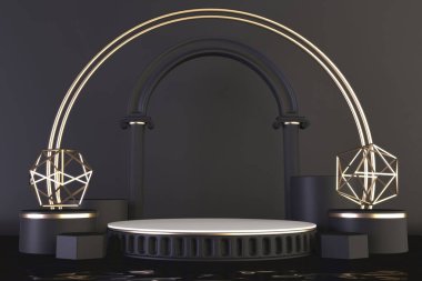 3D görüntüleme, Siyah Lüks Podyum arkaplan siyah ürün göstermek için.
