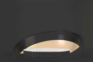 3D görüntüleme, Siyah Lüks Podyum arkaplan siyah ürün göstermek için.