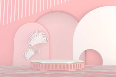 Ürün gösterisi için minimum pembe kaide tasarımı, 3D görüntüleme