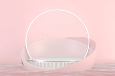 Ürün gösterisi için minimum pembe kaide tasarımı, 3D görüntüleme