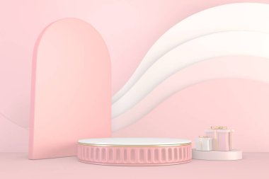 Ürün gösterisi için minimum pembe kaide tasarımı, 3D görüntüleme