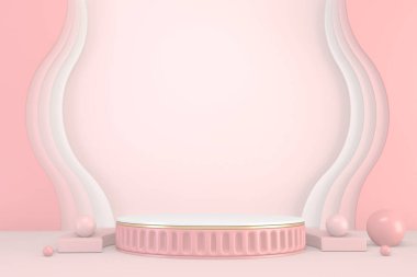 Ürün gösterisi için minimum pembe kaide tasarımı, 3D görüntüleme