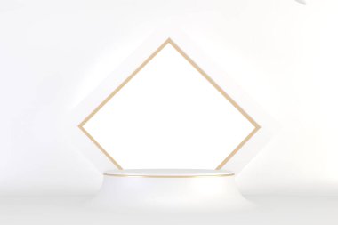 Kozmetik ürünlerin sunumu için modern kaide beyazı ve altın. 3B görüntüleme