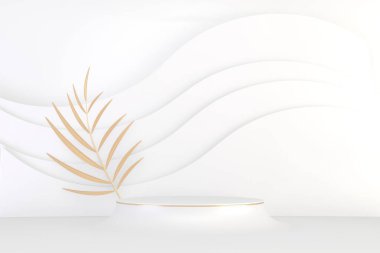 Kozmetik ürünlerin sunumu için modern kaide beyazı ve altın. 3B görüntüleme