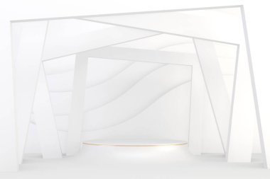 Kozmetik ürünlerin sunumu için modern kaide beyazı ve altın. 3B görüntüleme