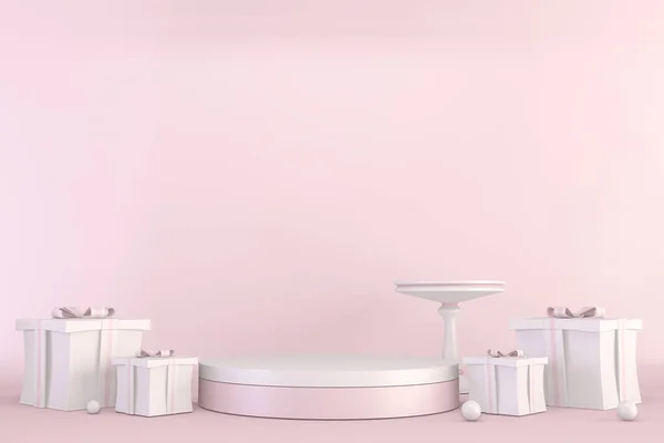 Falsificare Design Del Piedistallo Rosa Minimale Spettacolo Prodotti Rendering — Foto Stock