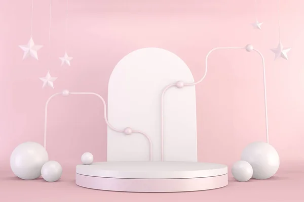 Mock Minimal Pink Pedestal Design Product Show Rendering — Stock Photo, Image