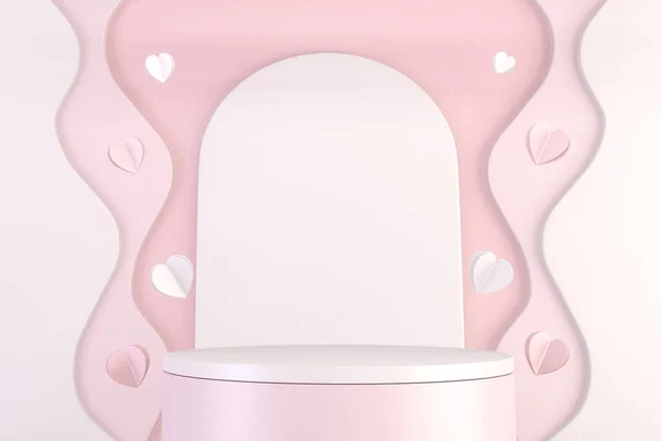 Mock Minimal Pink Pedestal Design Product Show Rendering — Stock Photo, Image