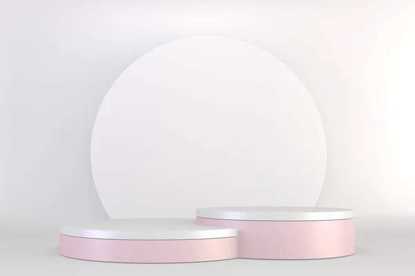 Mock Design Pedestal Rosa Mínimo Para Exibição Produtos Renderização — Fotografia de Stock