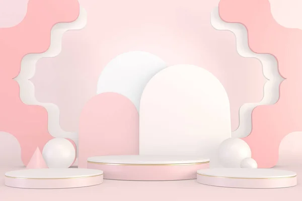 Minimal pink pedestal design for product show, 3D rendering