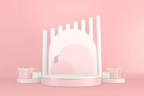 Diseño Mínimo Del Pedestal Rosa Para Demostración Del Producto Representación — Foto de Stock