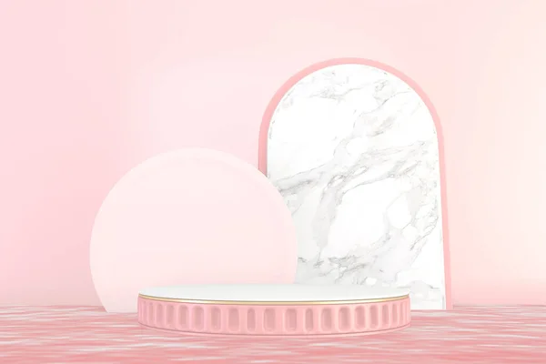 Minimal pink pedestal design for product show, 3D rendering