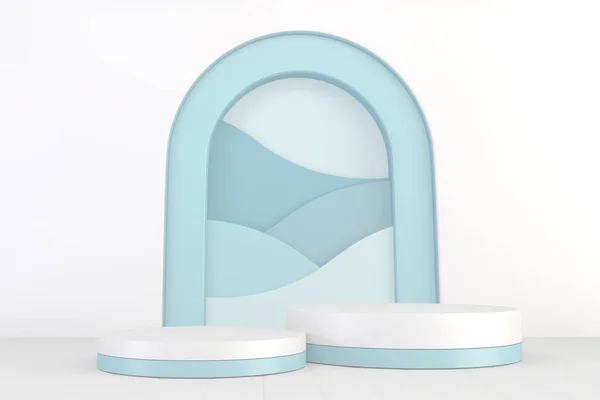Cyan pedestal design for product show, 3D rendering
