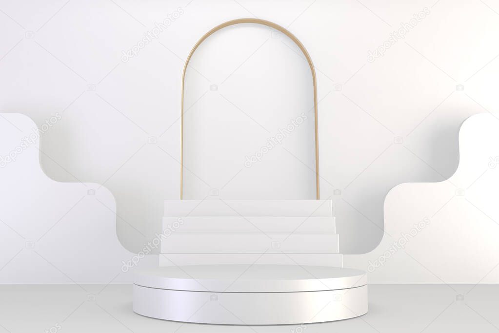 Roman podium  white for cosmetic product on background granite white. 3d rendering