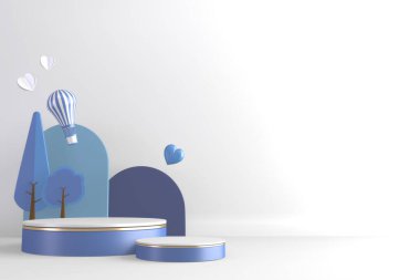 mavi Modern Silindir podyumları mavi ve beyaz ve dekorasyon çizgi filmi 3D