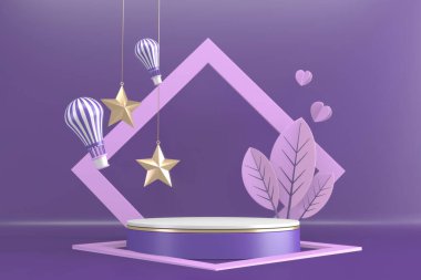 mor modern silindir podyumlar mor ve dekorasyon karikatür 3D görüntüleme