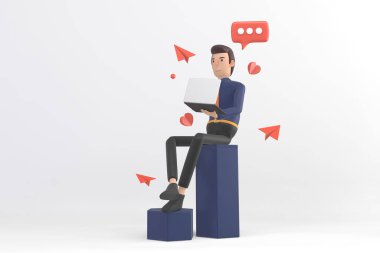 İş adamı, ürün görüntüleme 3D görüntüleme için arka planda model oluşturur