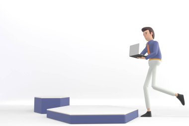 İş adamı, ürün görüntüleme 3D görüntüleme için arka planda model oluşturur