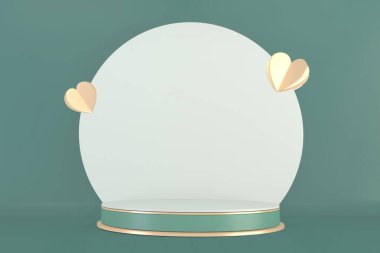 Modern Silindir podyumları yeşil ve dekorasyon çizgi filmi 3D görüntüleme