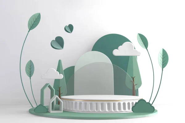 Moderno Cilindro Podios Verde Decoración Dibujos Animados Style Rendering — Foto de Stock