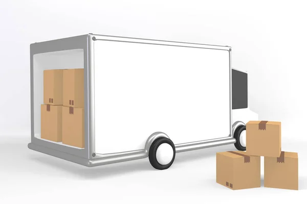 Cargo Trucks Export Boxes Placed White Background Rendering — 图库照片