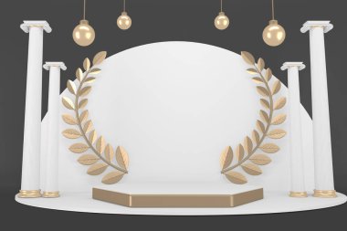 Siyah soyut tasarım siyah podyum kozmetik ürünler gösteriyor. 3B görüntüleme