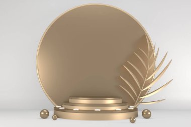 Beyaz arka planda en az tasarım ile zafer altın podyum kazananı. 3B görüntüleme