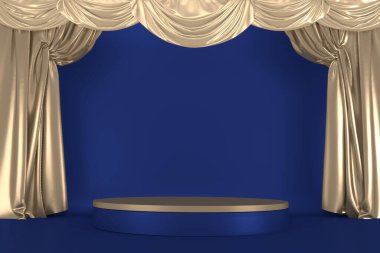 Zafer mavisi enstrüman, kozmetik ürünler podyumu. 3d oluşturma