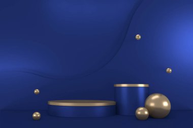 Zafer mavisi enstrüman, kozmetik ürünler podyumu. 3d oluşturma