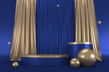 Zafer mavisi enstrüman, kozmetik ürünler podyumu. 3d oluşturma