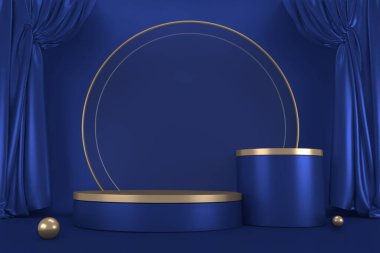 Zafer mavisi enstrüman, kozmetik ürünler podyumu. 3d oluşturma