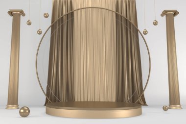 Beyaz arka planda en az tasarım ile zafer altın podyum kazananı. 3B görüntüleme