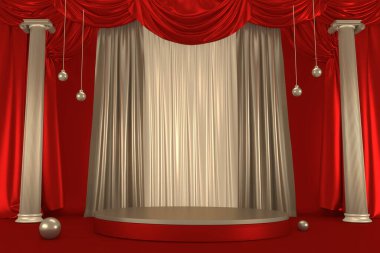 Kırmızı ve Altın podyum kırmızı arka plan 3D görüntüleme