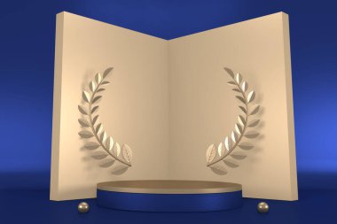 Zafer mavisi enstrüman, kozmetik ürünler podyumu. 3d oluşturma