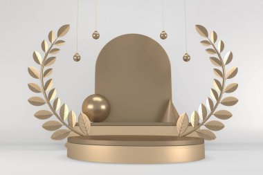 Arka plandaki granit beyazı kozmetik ürünler için Roma podyumu beyazı. 3d oluşturma