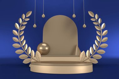 Zafer mavisi enstrüman, kozmetik ürünler podyumu. 3d oluşturma