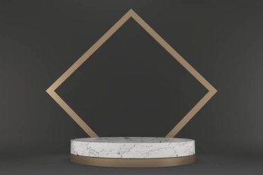 Modern Siyah granit arka plan ve beyaz podyum kozmetik ürün geometriğini gösteriyor. 3B görüntüleme