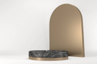 Beyaz arka planda modern siyah podyum. 3B görüntüleme