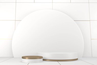 Arka plandaki granit beyazı kozmetik ürünler için Roma podyumu beyazı. 3d oluşturma