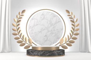 Beyaz arka planda modern siyah podyum. 3B görüntüleme