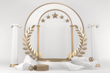 Beyaz arka planda modern siyah podyum. 3B görüntüleme