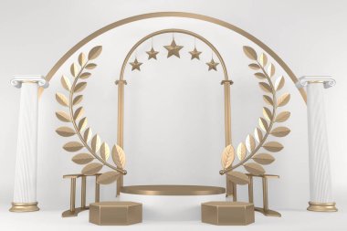 Beyaz arka planda modern siyah podyum. 3B görüntüleme