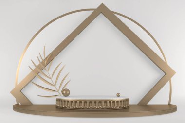 Beyaz podyum kozmetik ürünü geometrik gösteriyor. 3B görüntüleme