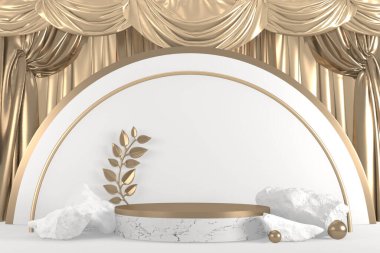 Beyaz arka planda modern siyah podyum. 3B görüntüleme