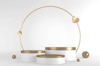 Beyaz podyum kozmetik ürünü geometrik gösteriyor. 3B görüntüleme