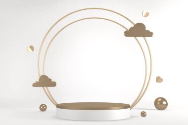 Beyaz podyum kozmetik ürünü geometrik gösteriyor. 3B görüntüleme