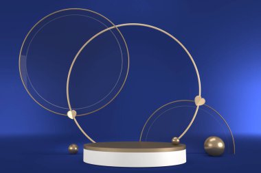 Sunum için mavi arka planda mavi kaide. 3B görüntüleme