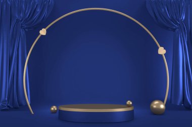 Sunum için mavi arka planda mavi kaide. 3B görüntüleme